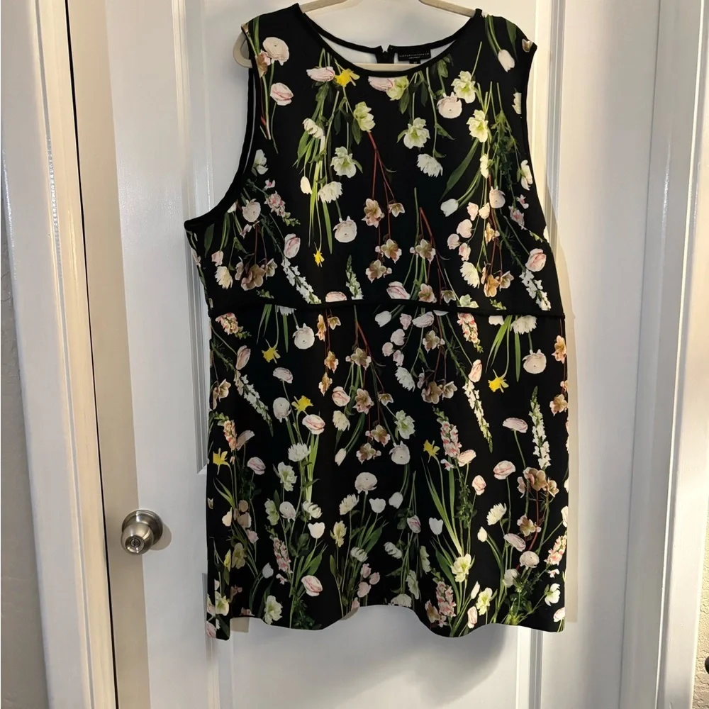 Victoria Beckham Floral Sleeveless Black A-Line Dress Sz 3X